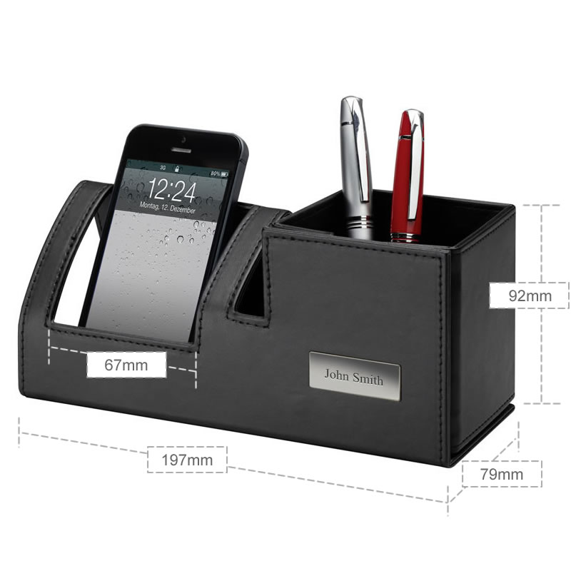 Foldable Black Pu Leather Desk Tidy With Phone Stand